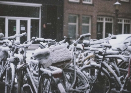 snowy bikes - winter in Amsterdam