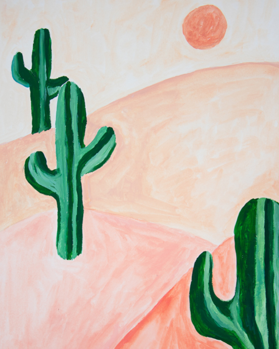 Painting of a pink desert with cacti - designsoup by alix