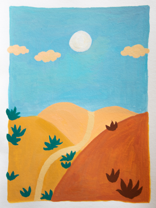 painting of sand dunes, moon, pink clouds - designsoup by alix