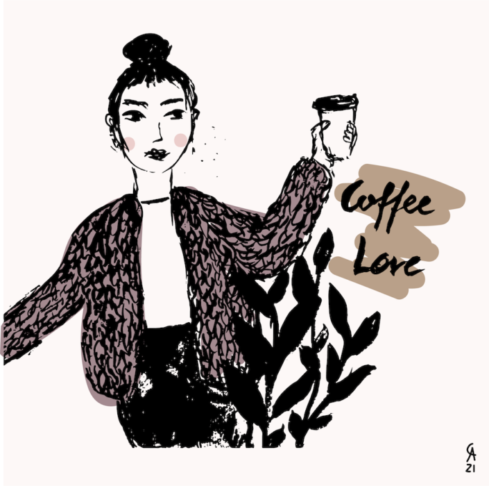 Coffee love - girl with takeaway coffee - alix m campbell