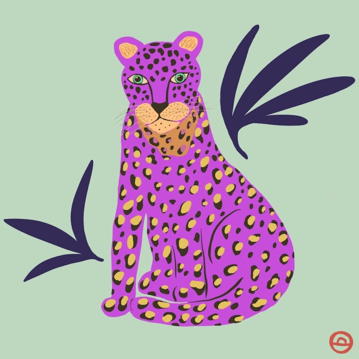 Pink leopard with leaves