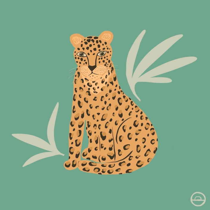 Leopard with leaves