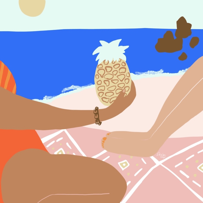 girls on the beach holding a pineapple_designsoup by alix